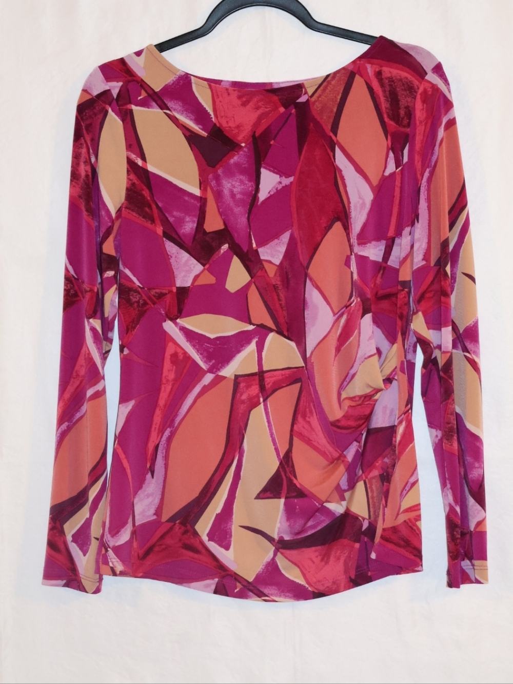 Susan Graver Long Sleeve Printed Liquid Knit Top With Twist Detail. Small.